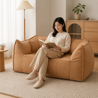 Nouvel Arrivage Canapé deux places moderne sous vide en polaire Teddy camel avec mousse déchiquetée, idéal pour salon convivial pour les animaux de compagnie