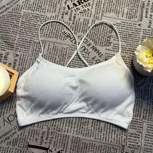 <span class=keywords><strong>Reggiseno</strong></span> a coppa fissa senza fili per ragazze regolabile in tinta unita da giorno per uso quotidiano con <span class=keywords><strong>spalline</strong></span> <span class=keywords><strong>incrociate</strong></span> sul retro - Product Image 4