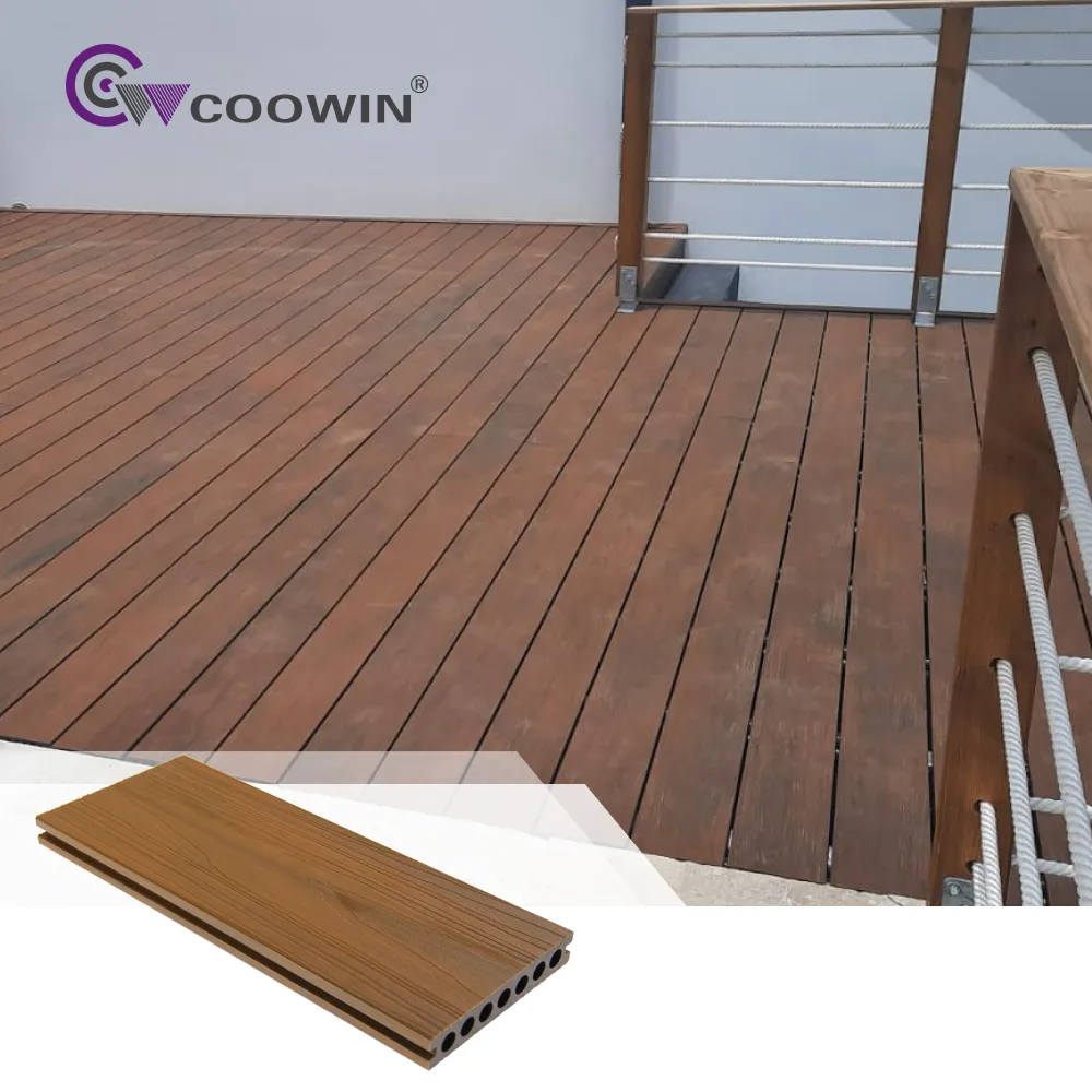 Prezzi a basso costo riciclabile eco wpc decking vari colori cavo struttura in legno pavimento composito