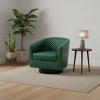 Fauteuil club pivotant en similicuir PU, confortable, avec garniture cloutée, pour salon, chambre moderne, bureau, vert