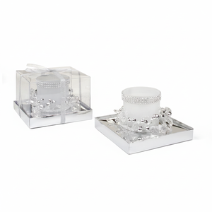 Set di Portacandele in Cristallo con Bordo Perlato e Base Argentata, Diametro 65mm, Altezza 75mm, Confezione Regalo Elegante Inclusa - Product Image 2