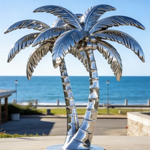 Sculpture <span class=keywords><strong>de</strong></span> <span class=keywords><strong>jardin</strong></span> moderne <span class=keywords><strong>de</strong></span> grande taille en <span class=keywords><strong>fil</strong></span> d'acier inoxydable, sur mesure, <span class=keywords><strong>de</strong></span> luxe, pour extérieur, motif palmier, œuvre d'art métallique pour hôtel <span class=keywords><strong>de</strong></span> luxe - Product Image 1
