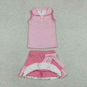 ชุดเด็กผู้หญิง GSD3324 rts Little Active Girl สีเหลืองลายตารางหมากรุก แต่งขอบหยัก ชุดขายส่ง เสื้อแขนกุด กระโปรง ชุดโยคะ - Product Image 4