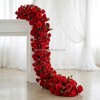 Boule de fleurs artificielles populaire, roses rouges mélangées, centre de table pour décoration de mariage et fournitures