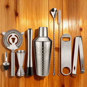 Kit de barman 9 pièces en acier inoxydable, outils de mélange de boissons, shaker à cocktails avec doseur, passoire, cuillère à mélanger, brosse - Product Image 3