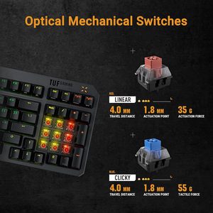 Clavier USB filaire TUF Gaming K3 Gen II, 97 touches, compact, optique-mécanique, interrupteurs linéaires rouges, rétroéclairage RVB, programmable - Product Image 3