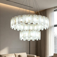 Lustre en marbre rond naturel et laiton, luminaire moderne de luxe en albâtre pour salle à manger, salon, restaurant, hall d'entrée