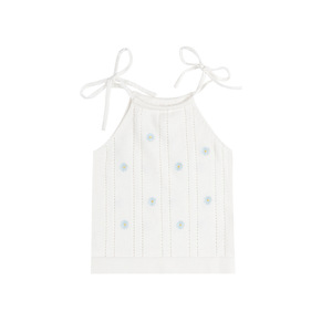 Vendite di fabbrica grazioso maglia cravatta a spalla ricamata floreale pagliaccetto estivo e Top - Product Image 2