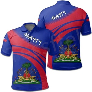 Prix d'usine du fabricant, polos de golf avec drapeau haïtien, polyester, impression par sublimation, polos à 3 boutons pour cadeau promotionnel - Product Image 6