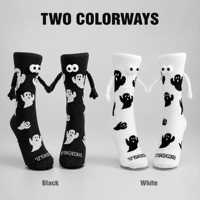 Chaussettes de couple pour adultes à motif fantôme d'Halloween avec yeux en peluche 3D, logo personnalisé, écologiques et respirantes