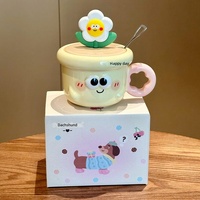 Mug en céramique de dessin animé mignon de haute qualité - Tasse à café de bureau avec couvercle, résistant au micro-ondes et aux hautes températures, cadeau d'anniversaire parfait