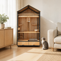 USMILEPET Villa pour chat en bois de luxe de grande taille, multi-niveaux, avec balcon, griffoir en sisal, roues, tiroir de rangement, cage pour chat, maison pour chat