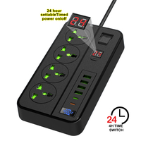 Multiprise avec affichage numérique de la minuterie 24h/24, 4 prises universelles, 4 ports USB, 2 ports Type C, 3000W, 13A, câble de 2 m pour la maison et le bureau