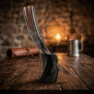 Cuerno de Becerro Curvo Orgánico Ecológico para Beber, con Acabado Pulido y Soporte de Cuero, Ideal para Bodas y Fiestas en India, Artículo de Colección B.S. - Product Image 1