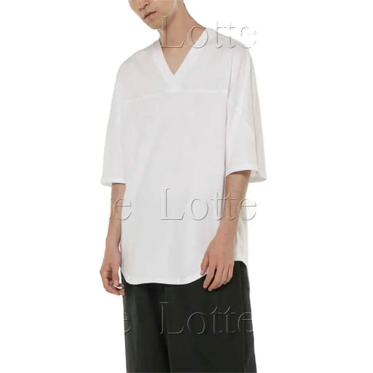 नई पुरुषों की गर्मियों ढीला जैकेट आकस्मिक पांच-बांह की कमीज हिप-हॉप वि गर्दन पतली पॉलिएस्टर कपास युवा टी शर्ट