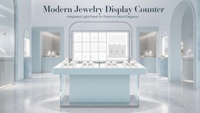 Vitrine de présentation de bijoux de luxe personnalisée avec éclairage LED, présentoirs à colliers, comptoir modulaire pour boutique de détail