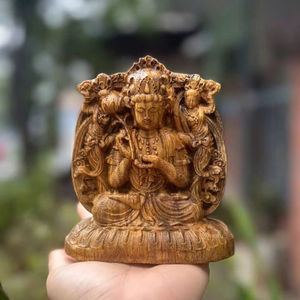 Estatua de Buda de Madera Hecha a Mano, Escultura de Buda de Madera Maciza Tallada a Mano, Decoración Espiritual para el Hogar Budista y de Meditación - Product Image 1