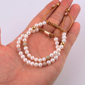 Di alta Qualità di Design Unico Reale D'acqua Dolce Della Perla di Diamante DELLA CZ Pavimenta della Sfera Macrame Del Braccialetto Delle Donne - Product Image 6