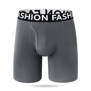 Celana dalam Boxer bambu Premium Logo besar celana dalam kaki panjang bersirkulasi depan terbuka tengah naik kustom celana dalam pria