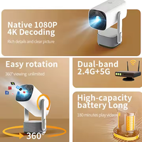 Mini projecteur de cinéma maison portable LED LCD HD compatible 4K, Android 11.0 OS, 2G, 4500 lumens, stéréo HIFI intégré, format de poche
