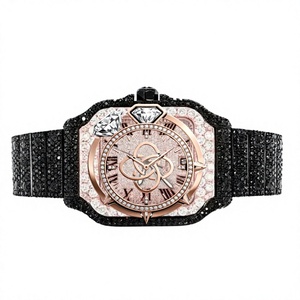 นาฬิกาข้อมือผู้ชายหรูหราประดับเพชร สายสแตนเลส กระจกแซฟไฟร์ แสดงวันที่ - Product Image 4