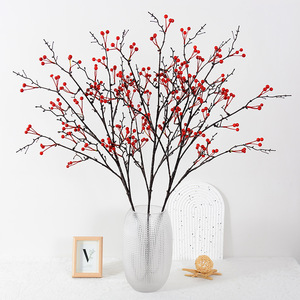 Décoration Florale Artificielle Baies Rouges Fruits de la Fortune Fleurs en Soie Plastique Réalistes Décoration Maison Nouvel An Mariage - Product Image 1
