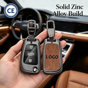 Hete verkoop groothandel zinklegering autosleutel sets luxe stijl gepersonaliseerde sleutelhanger met lederen bescherming - Product Image 1