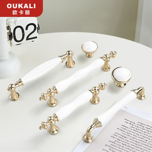 Poignées et boutons de porte en alliage de zinc en céramique blanche moderne de luxe de 128mm or K de haute qualité pour armoires de cuisine tiroirs de <span class=keywords><strong>commode</strong></span> - Product Image 2