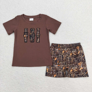 Conjuntos de Dos Piezas para Niños de Verano, Camiseta de Manga Corta para Bebé Niño con Bordado de Camuflaje Marrón, Conjunto para Hermanos - Product Image 2