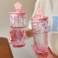Mug portable grande capacité en verre sodocalcique pour femme, avec couvercle et paille, idéal pour lait, jus, thé – Nouveauté été 2026, motif dessin animé