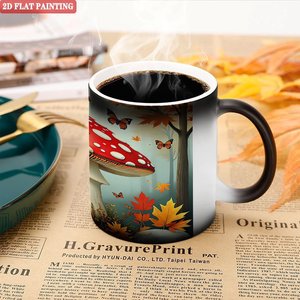 Tasse thermosensible en céramique givrée noire 11oz, vierge pour sublimation, motif champignon d'automne - Product Image 5
