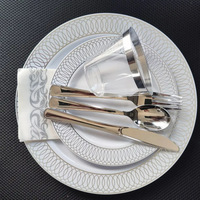 350 pièces décoration de mariage populaire ensembles de vaisselle jetables assiettes en plastique argent et blanc chargeur assiette et tasse
