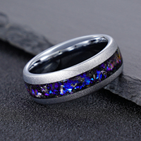 Bague en tungstène doré 8 mm avec texture électro-argentée incrustée, motif galaxie, résistante aux rayures, classique, confortable, tendance, pour le quotidien et les affaires