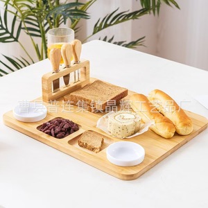 Ensemble de plateaux de service en bambou avec couverts, planche à fromage pour pain et fruits, couleur bois naturel, style simple - Product Image 3