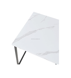 Tavoli laterali in finto <span class=keywords><strong>marmo</strong></span> Set di 3 tavoli da soggiorno scorrevoli con struttura in metallo quadrati divano tavolo in <span class=keywords><strong>marmo</strong></span> bianco - Product Image 6