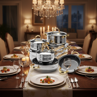Ensemble de casseroles en acier inoxydable 12 pièces, très vendu, marmite, casserole, compatible induction, fond en aluminium, couvercle en verre, passe au lave-vaisselle