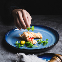 Assiettes de style japonais moderne en porcelaine bleue émaillée au four, écologiques, réactives, sans BPA, de 6, 8, 10 et 12 pouces, pour dîner ou soupe