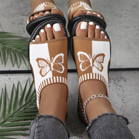 Sandales plates brodées en maille tricotée grande taille antidérapantes pour l'extérieur K810, nouvelles chaussures pour femmes à bout ouvert