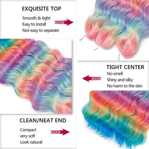 Extensiones de Cabello Sintético Ondulado ANNA de 24 Pulgadas, Cabello Rizado con Ondas Profundas, Color Arcoíris Degradado, para Trenzas - Product Image 4