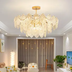 Luminária pendente luxuosa de luxo para sala de estar e quarto, luminária moderna com pérolas, nicho de vidro francês