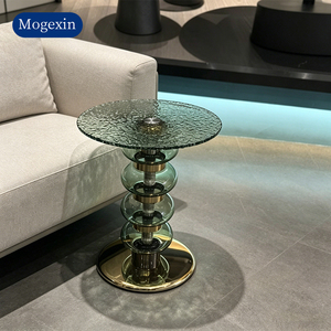 Modern Artistic Rippled Glass <b>Side</b> <b>Table</b> Stacked Bubble Glass Pillar Base Round End <b>Table</b> <b>for</b> Living Room <b>Sofa</b> <b>Side</b> - Product Image 1