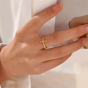 Anillos de Acero Inoxidable con Diseño de Puntos Redondos para Mujer, Joyería de Moda, Resistentes al Agua, Chapados en Oro de 18k, Anillo Cruzado Abierto con Personalidad - Product Image 6