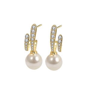 Boucles <span class=keywords><strong>d</strong></span>'oreilles en or 18k, pour femme, bijoux couleur or, en strass, <span class=keywords><strong>culture</strong></span>, perles - Product Image 5
