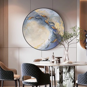Hand Painted Oil <b>Painting</b> Nine Fish Circular 3D Abstract Art Wall Decor <b>For</b> Entryway Living Room Metal <b>Frame</b> Wood <b>Frame</b> - Product Image 2