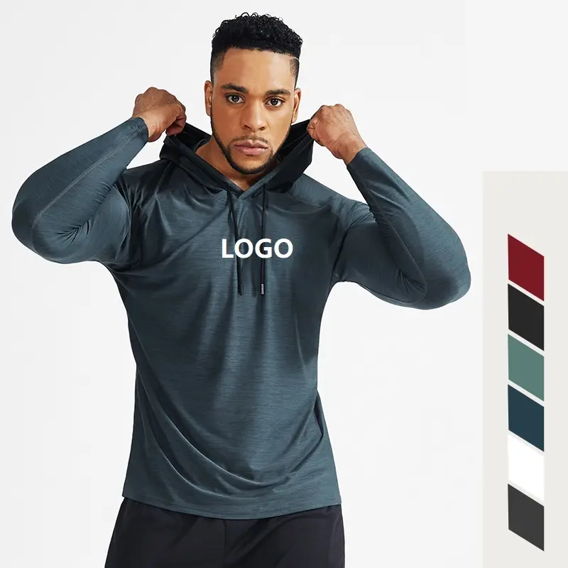 Vedo GYM Hoodie Dropshipping Custom Logo Polyester Long Sleeve Muscle Fit T Shirt GYM Workout Fitted Hoodie For Men