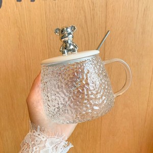 Tasse en verre unique avec poignée et cuillère 14oz 420ml Sublimation <span class=keywords><strong>verres</strong></span> <span class=keywords><strong>à</strong></span> boire tasse tasse en verre petit déjeuner café jus lait tasse - Product Image 3