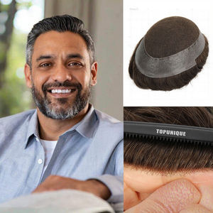 Factory Price Men's Easy Maintenance Lace Front Bleached Knots PU Perimeter Breathable Indian Virgin Remy Human Hair 28mm TUL06 - Product Image 1