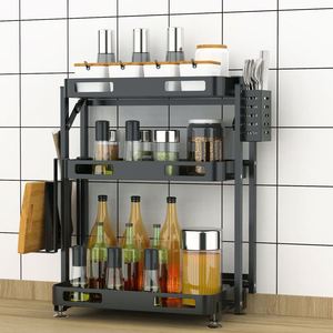 3 Tiers Foldable Stainless Steel <b>Collapsible</b> Organizers Spice Jar <b>Storage</b> Rack Seasoning Shelf Set With Knife Holder - Product Image 4