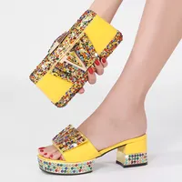 Italian High Heel Shoes and Bag Set for Women, Yellow
