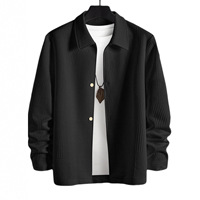 En stock – Veste en maille jacquard 280 g/m² pour homme, couleur unie, simple boutonnage, col à revers, anti-plis, coupe décontractée